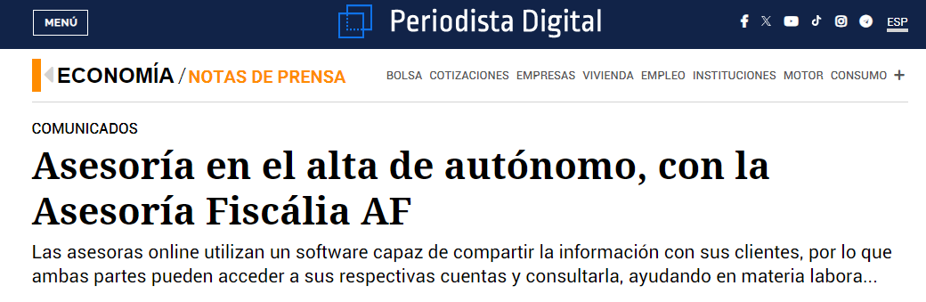 Artículo sobre alta de autónomos y Asesoría Fiscália