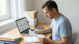 Hombre revisando Facturas modelo 111 autónomos cómo rellenar