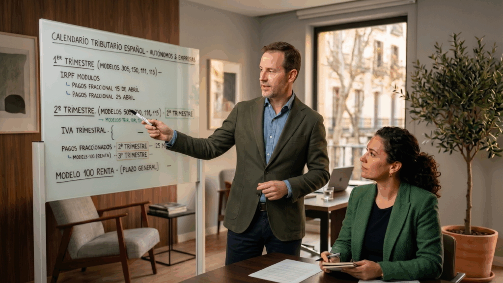 Asesor Fiscal enseñando el calendario de impuestos España Asesoría Fiscal _ Asesoria Fiscália