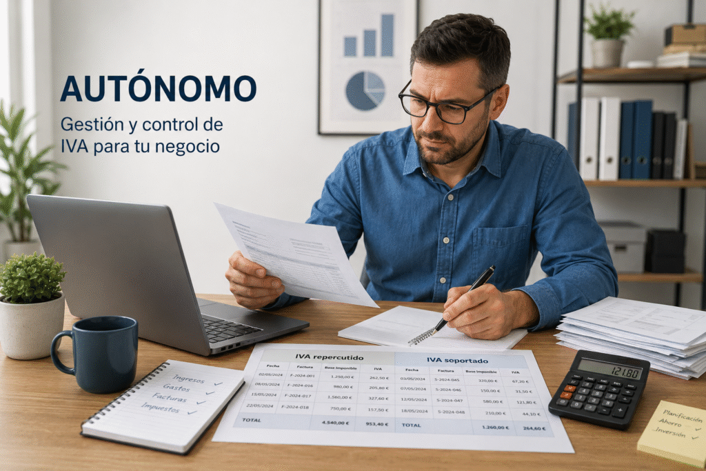 Autónomo calculando sus cuentas de IVA para saber como funciona el IVA para los autónomos Asesoría Fiscália