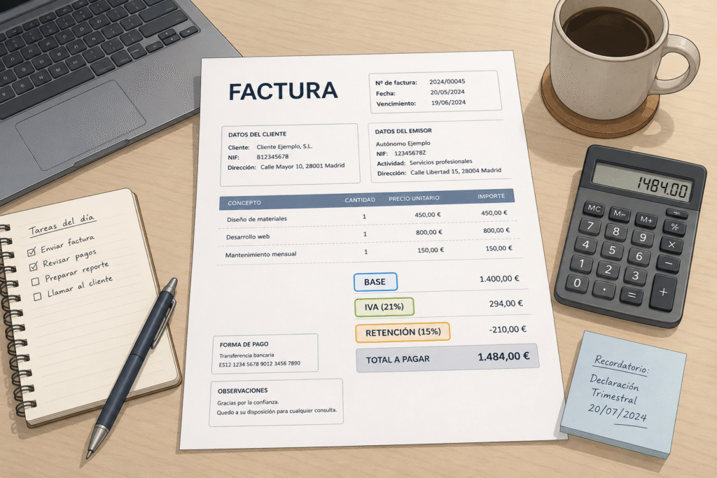 Factura desglosada el IVA y el IRPF Asesoría Fiscalia
