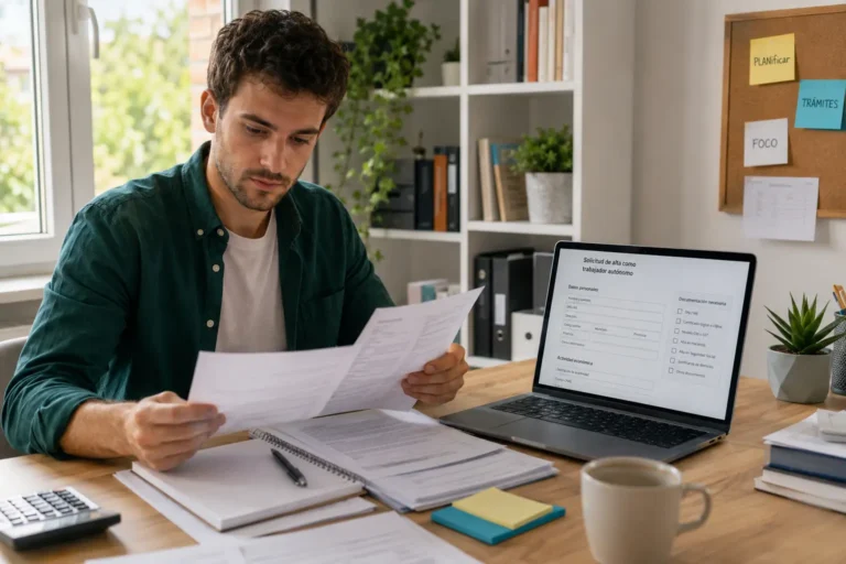 Hombre mirando portatil para darse de alta como autónomo en España Asesoría Fiscália